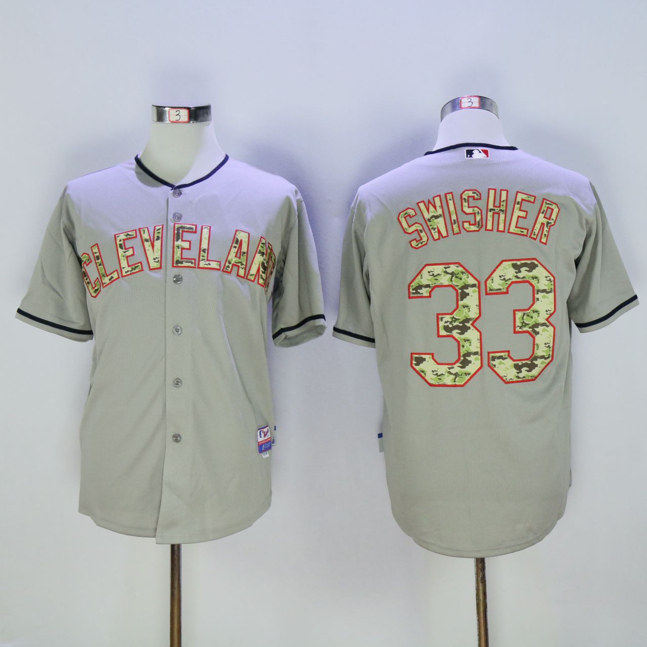 Men Cleveland Indians 33 Swisher Grey Camo MLB Jerseys